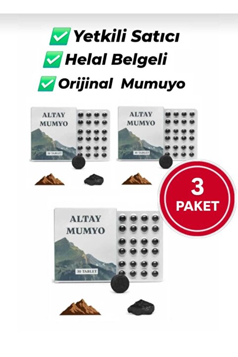 ALTAY MUMYO %100 saf mumiyo içeren takviye edici gıda 30'lu Tablet x 3 paket