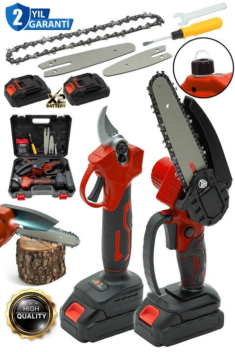 MOONSHOP Pro Seri 2 Li Set 2x Akülü Etsl Şanzuman 2 Pala Zincirli Şarjlı Dal Ağaç Kesme Bağ Budama Makası