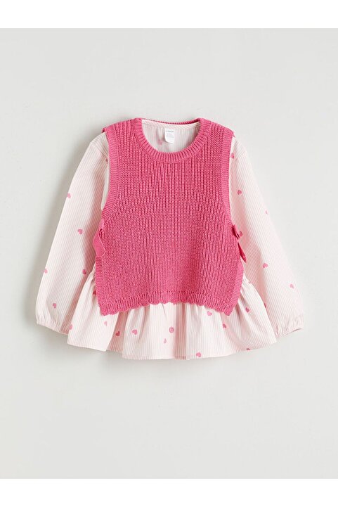 LC Waikiki LCW Kids Baskılı Poplin Kız Çocuk Gömlek ve Süveter