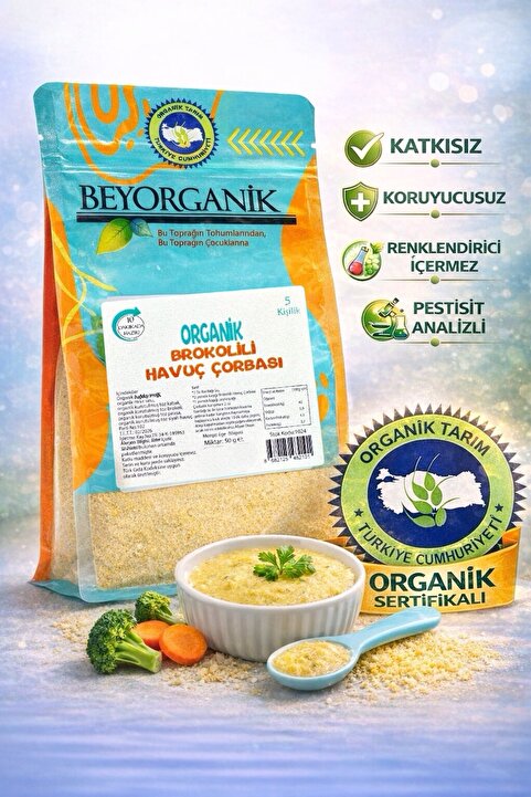 BEYORGANİK Organik Brokolili Havuç Çorbası 50gr (PESTİSİT VE AFLATOKSİN ANALİZLİ)