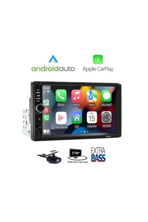 Genel Markalar HR-G752 İnce Kasa Ayarlanabilir Car playli Oto Double Teyp 7''inç Bluetooth-Usb-Aux-Sd-Fm +Kamera