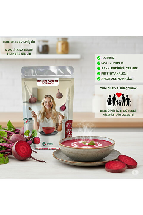Belu Gıda Atölyesi Kırmızı Pancar Çorbası 60 gr (4 Porsiyon) Pestisitsiz - Bebek, Çocuk ve Yetişkin Beslenmesine Uygun