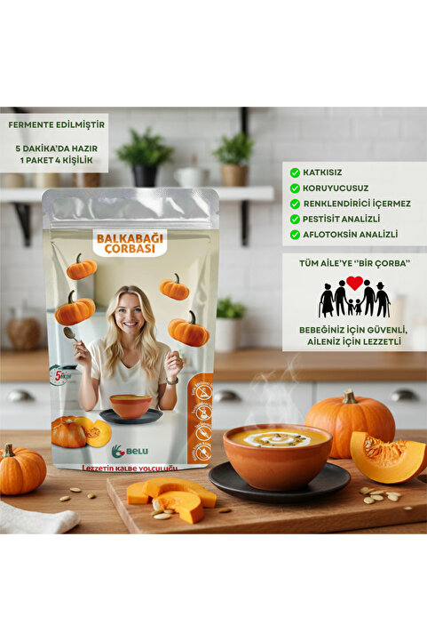 Belu Gıda Atölyesi Bal Kabağı Çorbası 60 gr (4 Porsiyon) Pestisitsiz - Bebek, Çocuk ve Yetişkin Beslenmesine Uygun