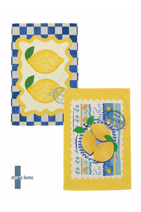Marte Home LİMONE - RENKLİ BASKILI 2'Lİ SET 40x60 MUTFAK HAVLUSU, KURULAMA BEZİ