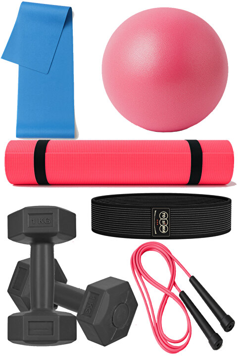 Tosima Pilates Minderi 20 cm Pilates Topu Squat Band Direnç Lastiği Atlama İpi Dambıl Seti Pilates Seti