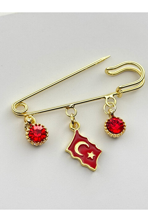roshel Türk Bayrağı Temalı Broş İskoç İğnesi Yaka İğnesi Charmlı İğne Çengelli İğne
