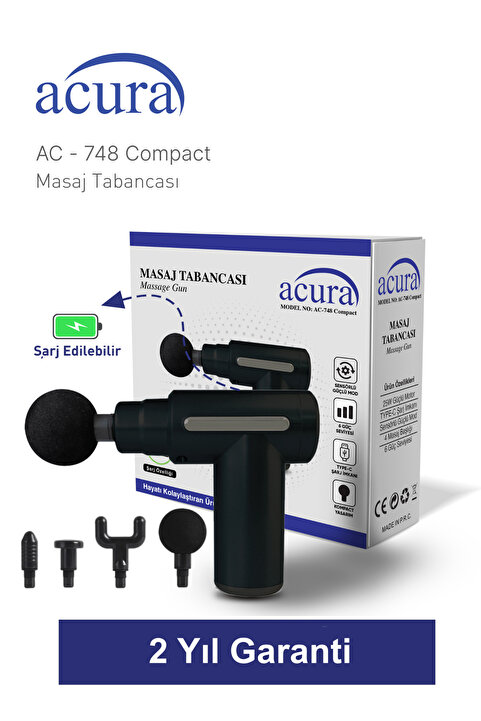Acura AC-748 Compact 6 Kademeli 4 Başlıklı Masaj Tabancası