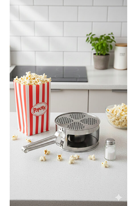 özçanci Paslanmaz Nostaljik Ocak Üstü Yağsız Mısır Patlatma Tavası | Popcorn & Hububat Kavurma