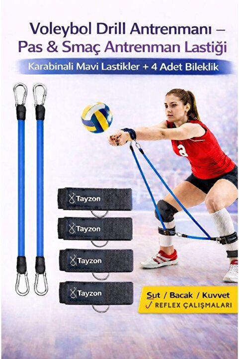 Tayzon Voleybol Drill Antrenmanı Pas Antrenmanı Lastiği Smaç Antrenman Lastiği 4 Adet Bileklik