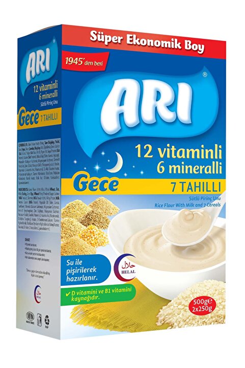 ARI Gece 12 Vitaminli 6 Mineralli Sütlü 7 Tahıllı Pirinç Unu 500 gr
