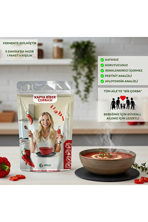 Belu Gıda Atölyesi Kapya Biber Çorbası Ruşeymli 60 gr (4 Porsiyon) Pestisitsiz - Bebek, Çocuk ve Yetişkin İçin Uygun