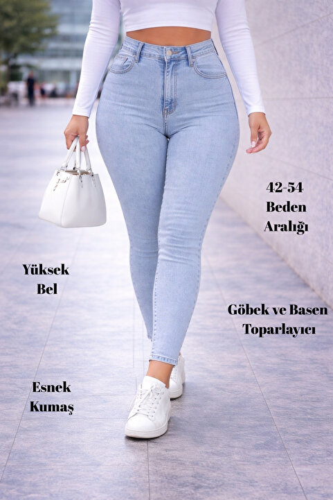 CEDY DENIM Kadın Kar Yıkama Büyük Beden Skinny Fit Yüksek Bel Full Likralı Yumuşak Giyim Jean Pantolon C597-kar