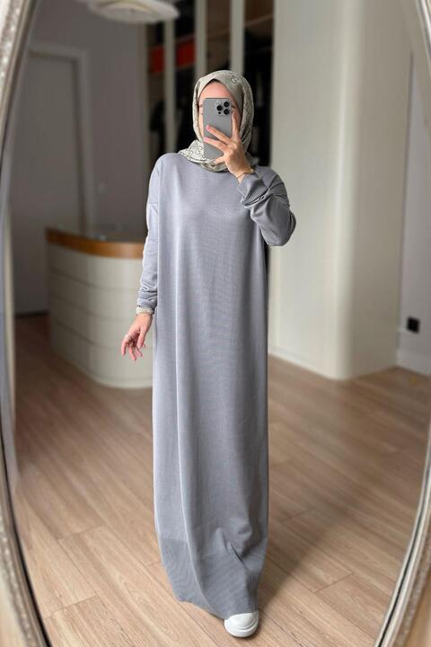 Ka Hijab Merserize Elbise - Gri