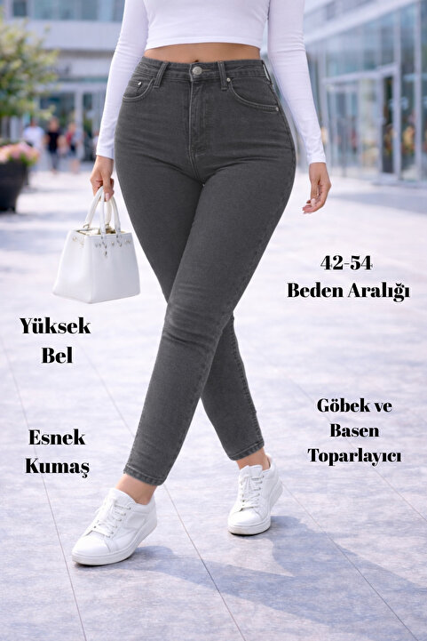 CEDY DENIM Slim Fit Jean Büyük Beden Yüksek Bel Dar Kesim Esnek Kot Pantolon C597-antrasit