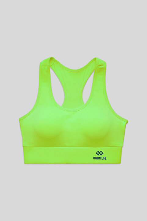 TOMMY LIFE Neon Sarı Sırt Detaylı Dar Kalıp U Yaka Kadın Spor Büstiyer - 97120
