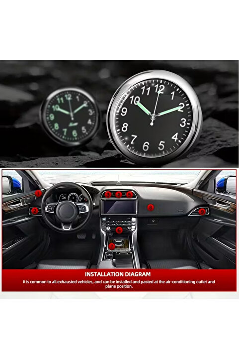 Renvox Araç İçi Analog Saat - Quartz Mekanizma - Çelik Kapak - Yapışkanlı - Kolay Okunur Mini Oto Saati