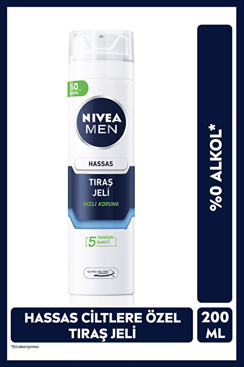 NIVEA MEN Erkek Hassas Koruma Tıraş Jeli 200ml, Hassas Ciltlere Özel, Yanma Kızarma Kuruma Engelleyici