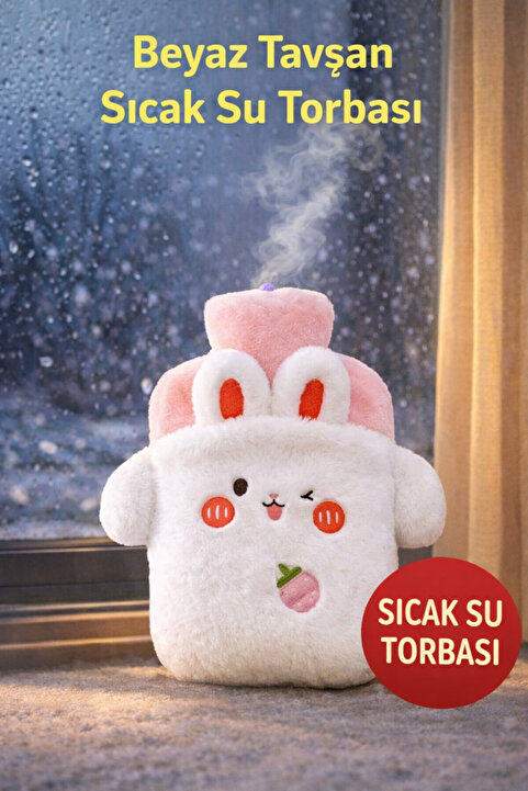 TOYFEST Tavşan Figürlü Yumuşak Peluş Eldivenli Sıcak Su Torbası