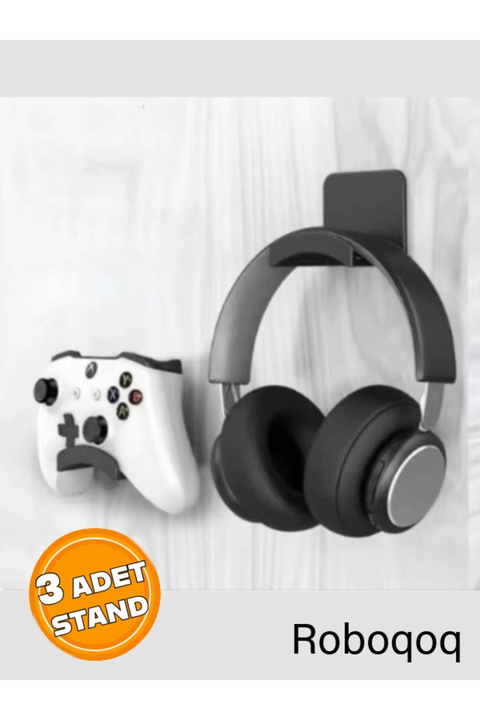 Roboqoq Kulaklık Standı 3 Adet Kulaklık Tutucu Kol Standı Bantlı Ps4 Ps5 Xbox Uyumlu Siyah