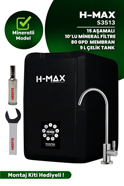 Hanedan 15 Aşama Çelik Tanklı 80 Gpd Membranlı Alkali-mineralli Su Arıtma Cihazı