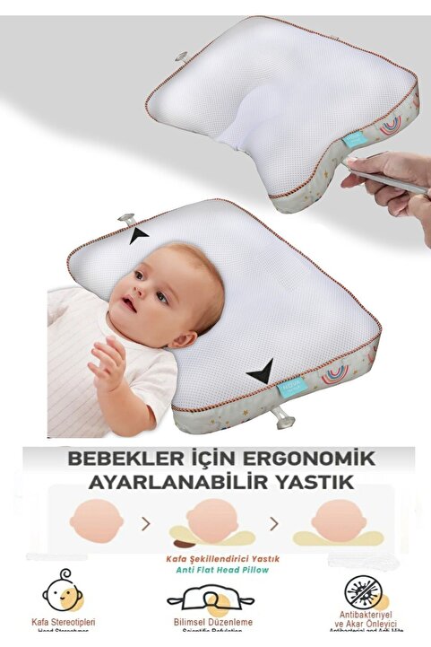 ALİTA TEXTILE Düz Kafa Sendromu Önlem Yastığı, Bebek Yastığı, Ayarlanabilir Düz Kafa Yastığı, Yenidoğan Baş Yastık