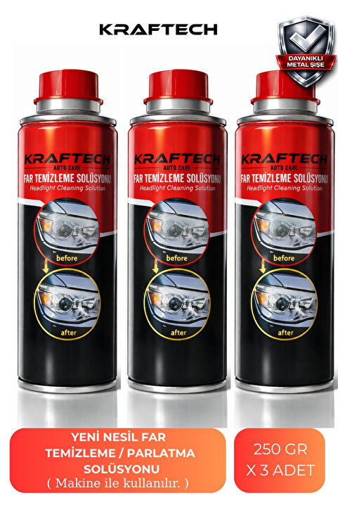 Kraftech Yeni Nesil Premium I Buharlı Araba Far Temizleme Ve Parlatma Solüsyonu I Kloroform Uyumlu 3 X 250 gr