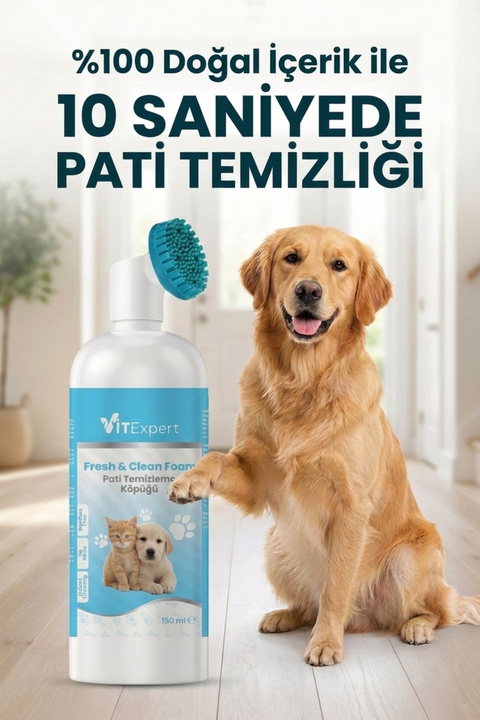 Vitexpert Fresh & Clean Durulama Gerektirmeyen Köpek ve Kedi Kuru Ayak Şampuanı Fırçalı Pati Temizleme Köpüğü