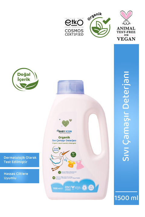 Baby İcon %100 Doğal Organik Vegan Bebekler ve Anneler İçin Sıvı Çamaşır Deterjanı 1500 ML Termal Su Katkılı