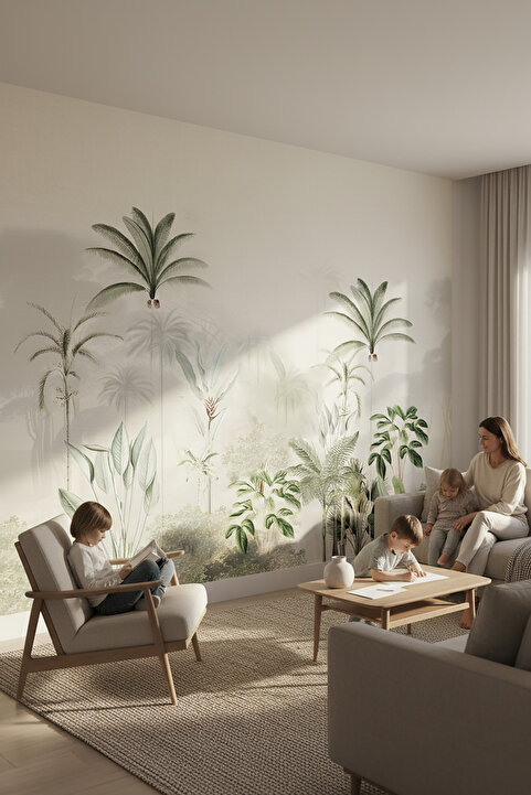 dreamwall Tropikal Palmiye Ağaçlı Tek Parça Tekstil Duvar Kağıdı