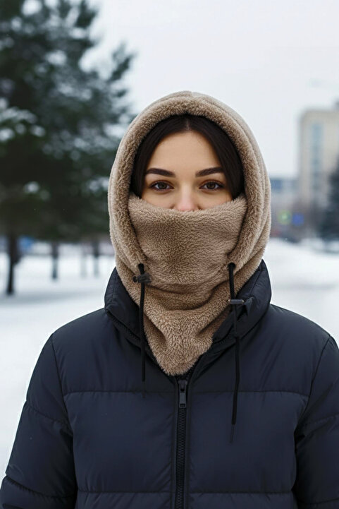 Leiste Wig Kapşonlu Peluş Peluş Kadın Bere Atkı Kadın t Polar Boyunluk Şalı Rüzgar Geçirmez Şapka