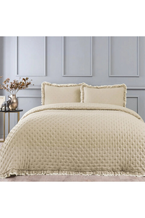 Linens Scarlett Çift Kişilik Yatak Örtüsü Seti Kahve