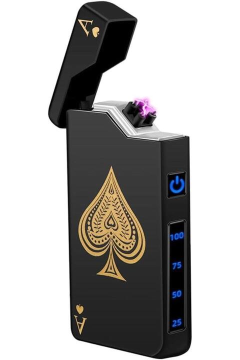 valkyrie Maça As | USB-C Şarjlı Elektrikli Çakmak | Çift Ark Plazma | Alevsiz | Şarj Göstergeli
