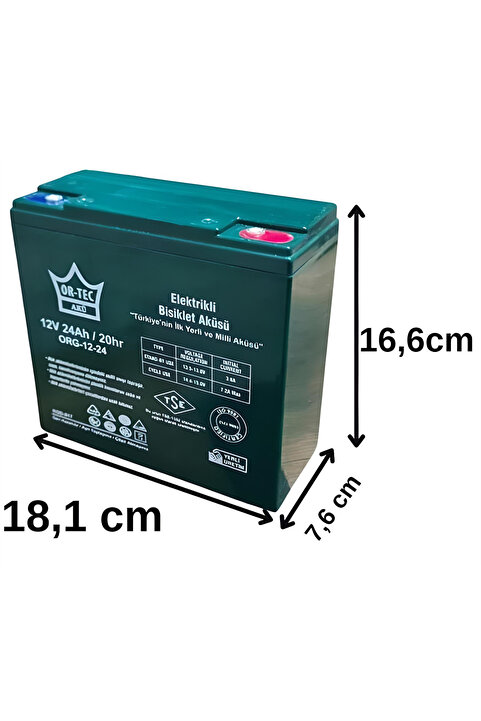 Ortec 12v 24ah Elektrikli Motor Aküsü Tse Belgeli Ürün