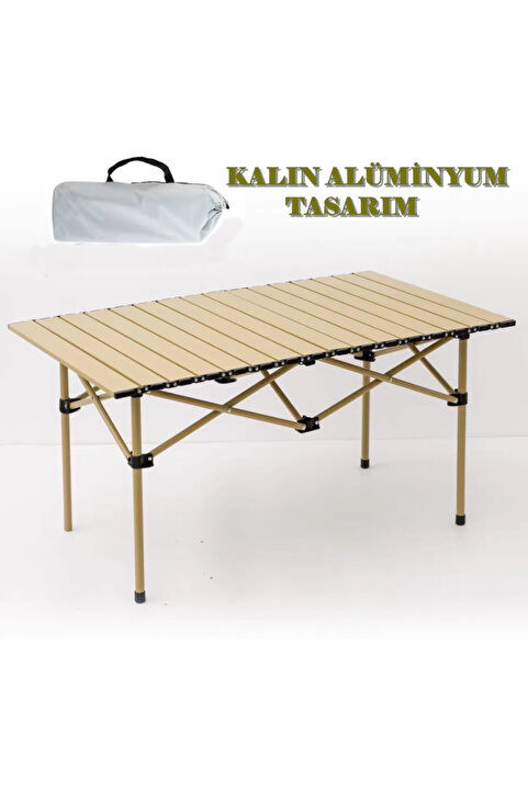 Reidan Büyük Boy Gold Full Alüminyum Katlanır Kamp Masası Piknik Seti Çanta Tipi Balkon Bahçe Mutfak Masası