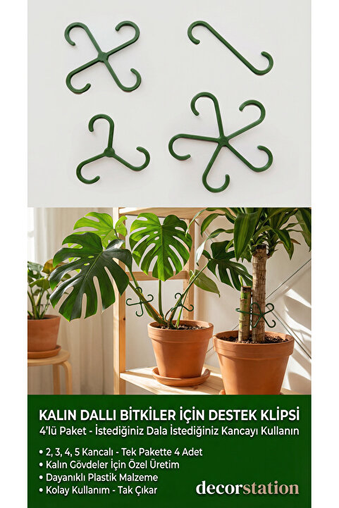 Decorstation Kalın Dallı Bitki Gövde Destek ve Sabitleme Klipsi | Dikey Büyüme İçin Pratik & BİTKİ TUTUCU(4lüSet)