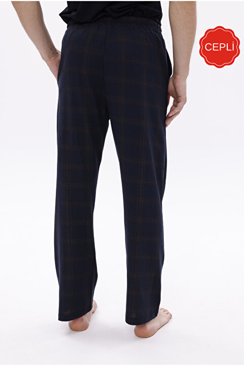 Pijamasoft Pamuklu Cepli Ekose Baskılı Beli Lastikli Şık Ve Rahat Erkek Pijama Altı Lacivert 3K