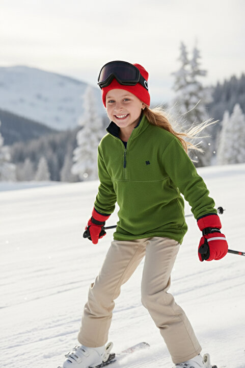 Lela Yumuşak Dokulu Fermuarlı Dik Yaka Şardonlu Kışlık Polar Unisex Çocuk POLAR 5905002