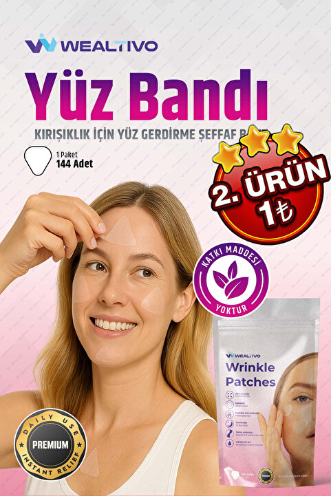 Wealtivo Yüz Bandı 144’lü - Premium Yüz Germe Bandı Kırışıklık için Şeffaf (Wrinkle Patch)