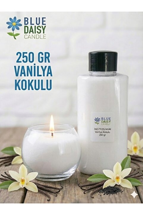 BlueDaisyCandle 250 Gr BEYAZ Renk VANİLYA Kokulu Inci Tozu Mum ( 30 Adet 4cm Fitil İle ) Toz Mum , Kum Mum