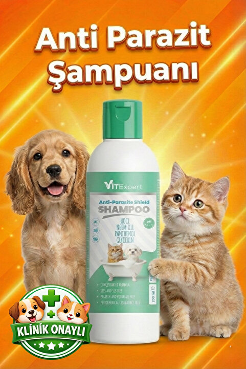 Vitexpert Arındırıcı Kedi ve Köpek Anti Parazit Shield Pire Kene Bit Parazit Hızlı Etkili Doğal Şampuan 200 ML