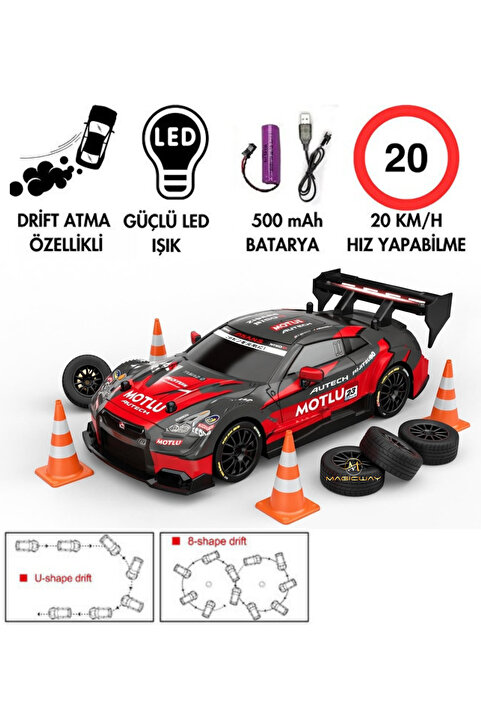 Magicway Şarjlı Işıklı Drift Için Üretilmiş Araba 2.4Ghz Uzaktan Kumandalı Değişen Lastikleri Yarış Arabası