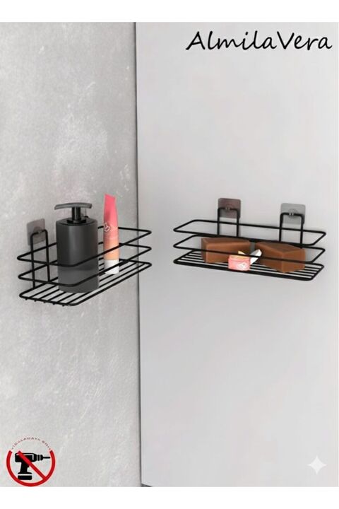 KapKacakAl Siyah Güçlü Yapışkanlı Banyo Rafı 2 Adet.