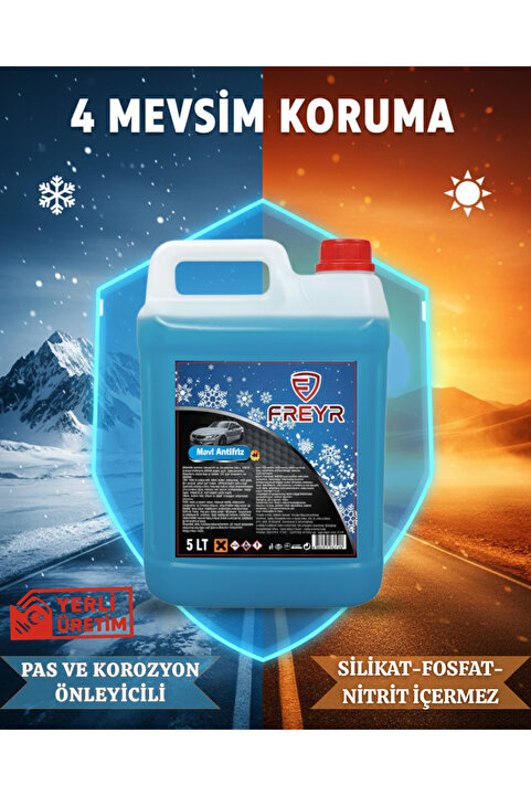 FREYR 4 Mevsim -42 Derece Süper Mavi Antifriz 5 Lt- Motor Soğutma Ve Donma Koruması