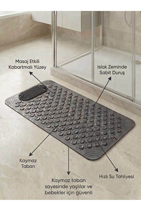 MappleHome Vantuzlu Banyo ve Duş Kaydırmazı Duşa Kabin Küvet İçi Vantuzlu Banyo Paspası 36x69,5 cm