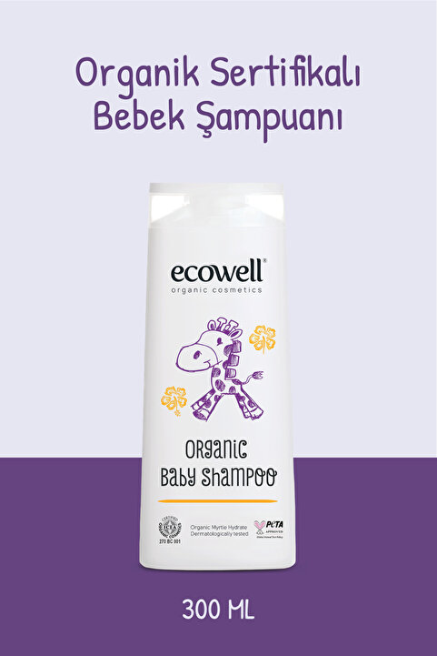 Ecowell Organik Sertifikalı Göz Yakmayan Yenidoğan, Bebek Ve Çocuk Bitkisel Şampuanı, Saç Ve Vücut, 300 ml