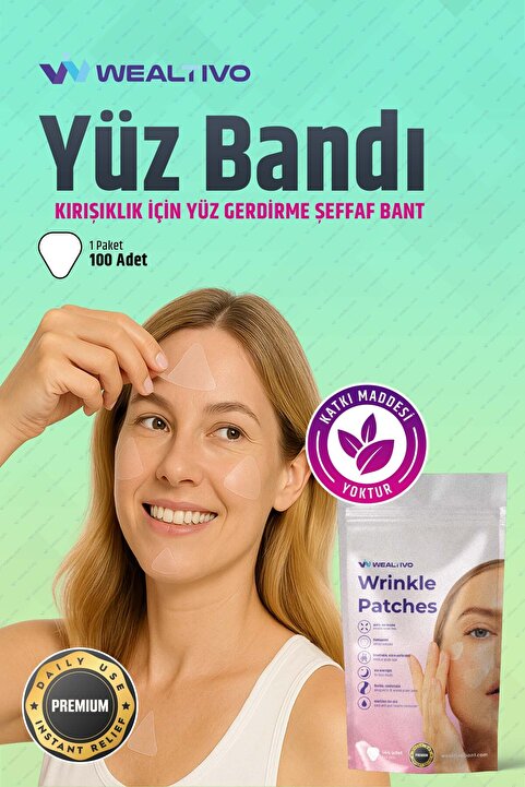 Wealtivo Yüz Germe Bandı - Şeffaf Yüz Bandı Premium Etkili Hipoalerjenik Yüz Kırışıklık Bantları 100