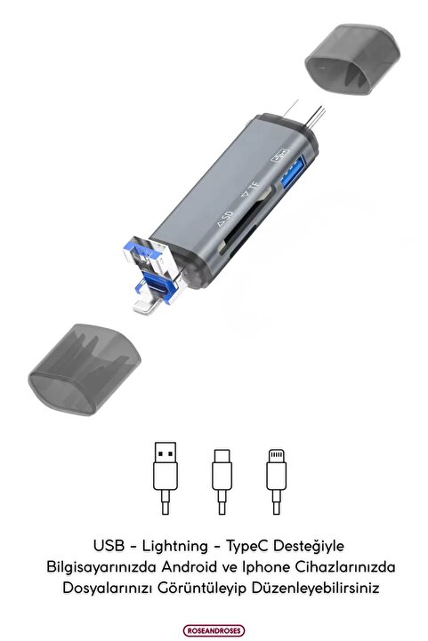 RoseandRoses İOS-Android-PC/Akıllı Telefon ve Bilgisayar Uyumlu Micro SD - TF - SD Kart - USB Dönüştürücü/Okuyucu