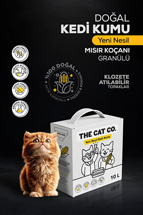 The Cat %100 Doğal Aktif Karbonlu Topaklanan Kedi Kumu Tozsuz & Kokusuz, Yüksek Emicilik 10 Litre
