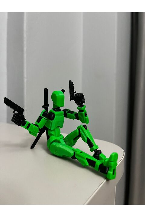 JOY 3D Robot Dummy Oynar Eklemli Hareketli Oyuncak Aksiyon Figürü 3D 13 cm Yeşil Siyah