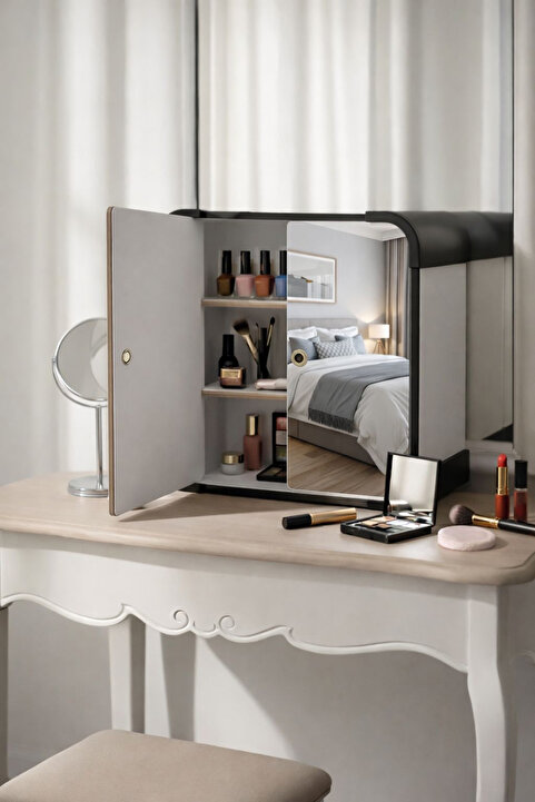en-concept Luxury Siyah Köşe ve Ayna Detaylı Mini Makyaj ve Aksesuar Dolabı
